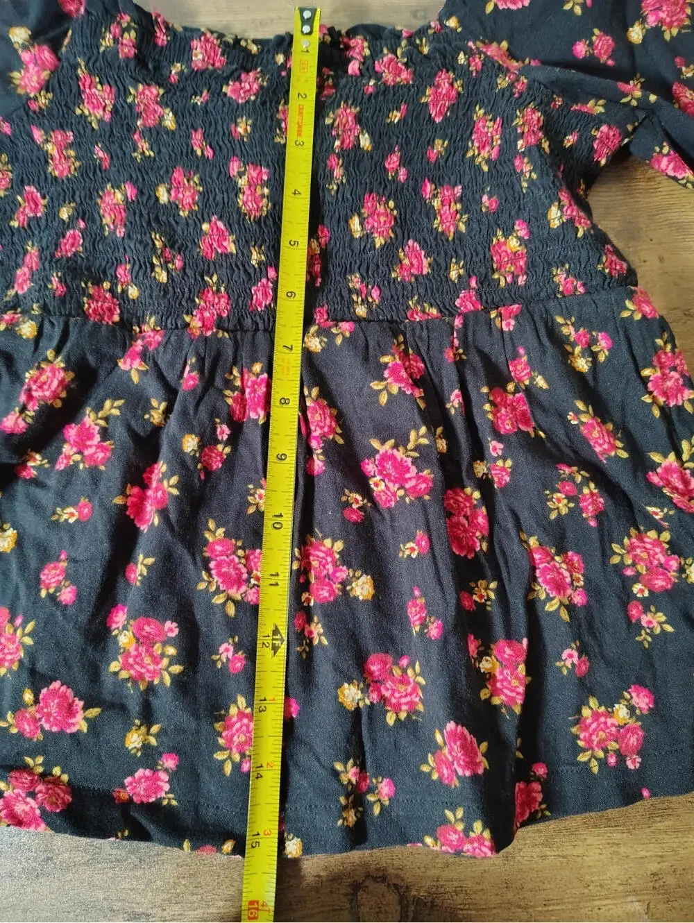 Floral Long Sleve Boho Cottage Core Fairy Black Red Scrunch Stretch Sz Girls L